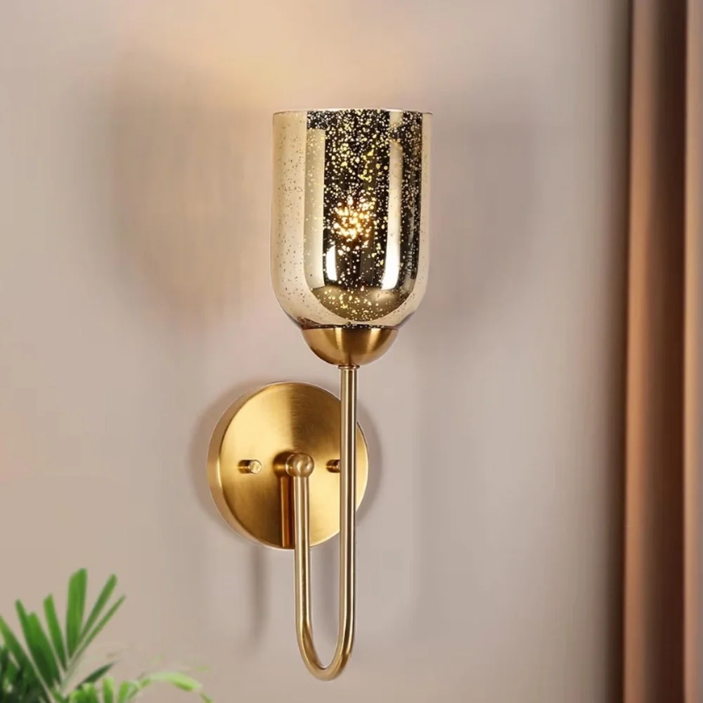 Gold Wall Sconce with Seeded Glass Shade Wall Mount